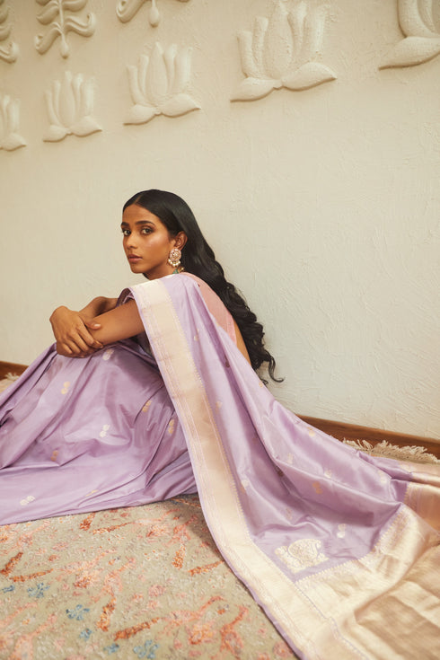 Handwoven Lavender Banarasi Saree