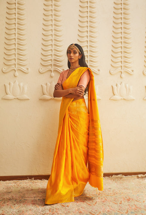 Handwoven Yellow & Gold Banarasi Saree