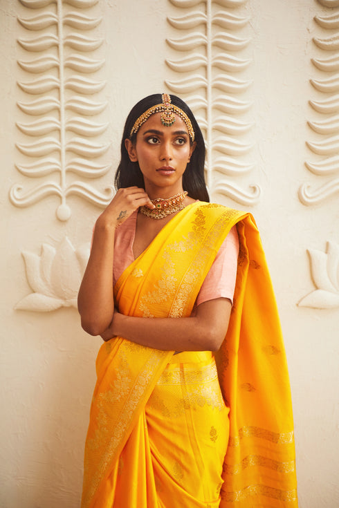 Handwoven Yellow & Gold Banarasi Saree