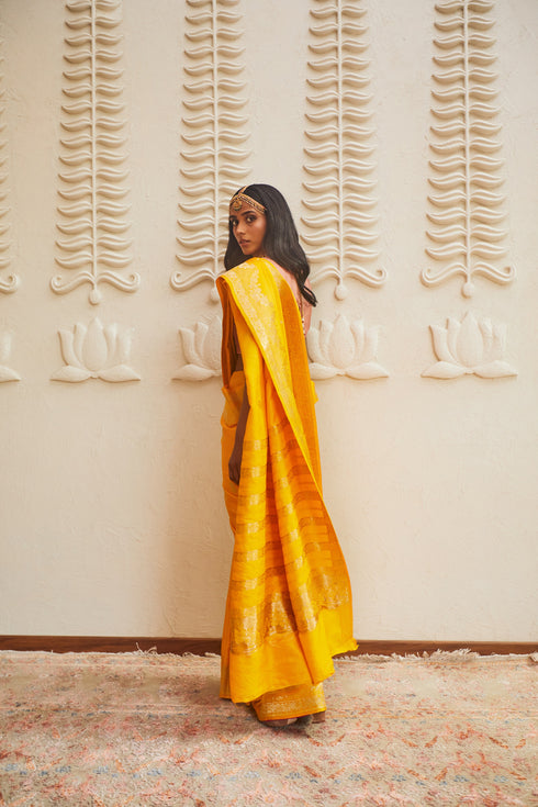 Handwoven Yellow & Gold Banarasi Saree