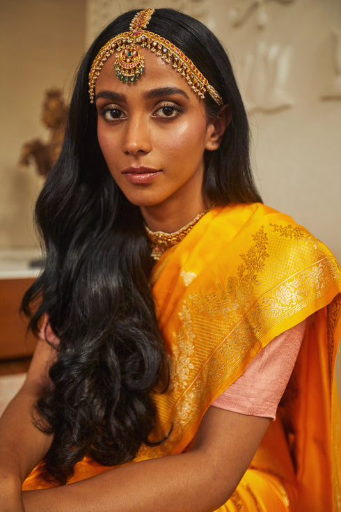 Handwoven Yellow & Gold Banarasi Saree