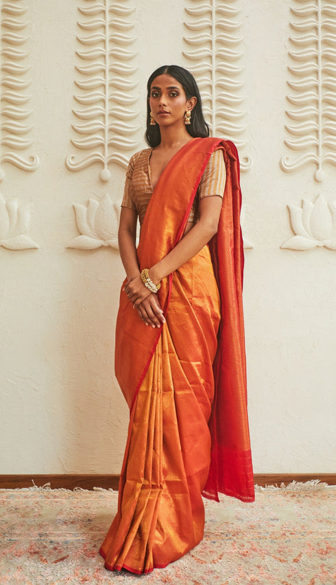 Handwoven Red & Gold Banarasi Saree