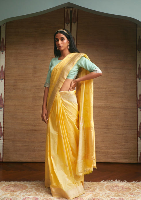 Handwoven Yellow & Gold Banarasi Saree