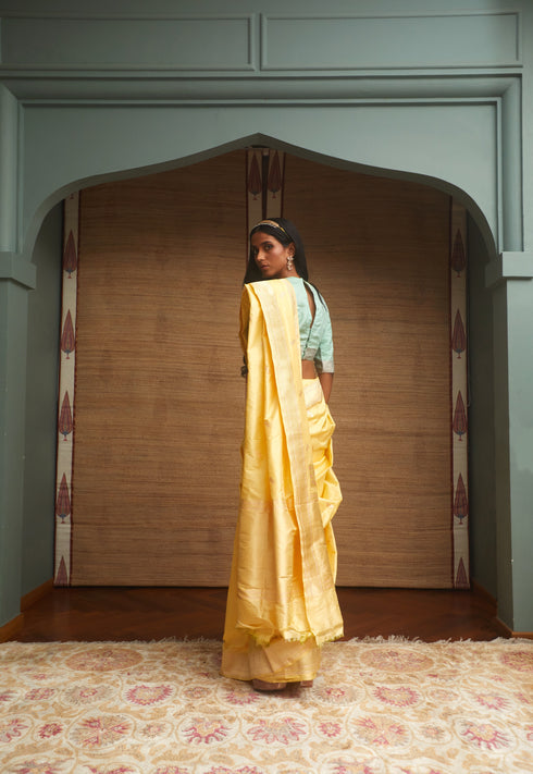 Handwoven Yellow & Gold Banarasi Saree