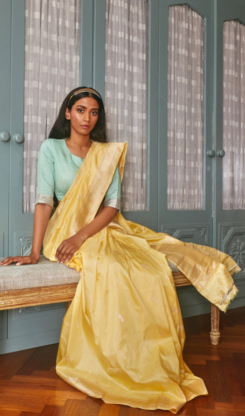 Handwoven Yellow & Gold Banarasi Saree
