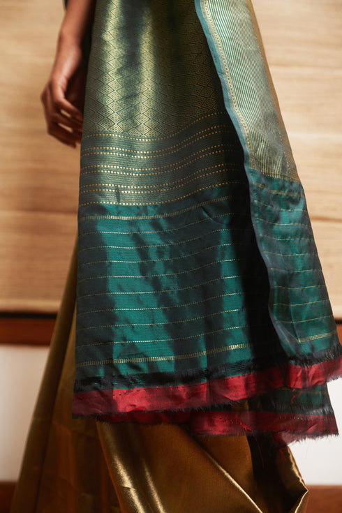 Handwoven Gold & Green Banarasi Saree
