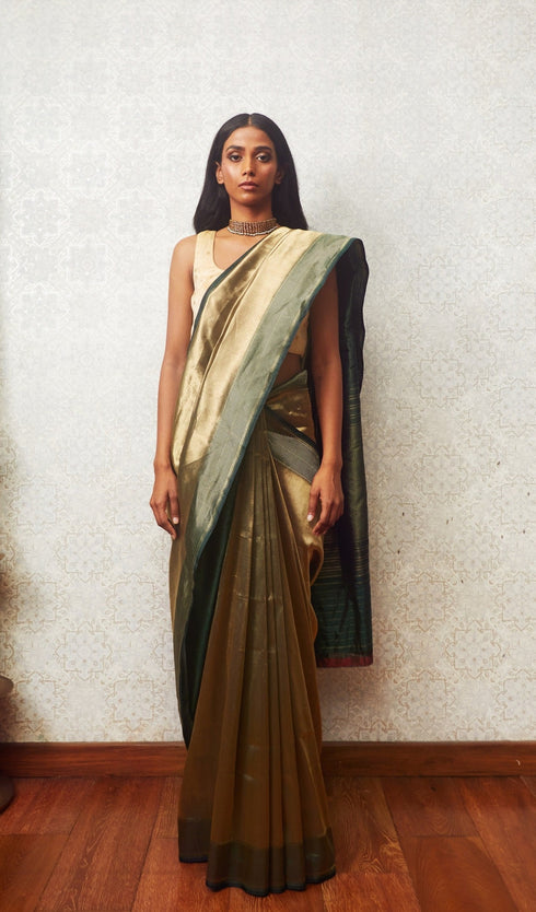 Handwoven Gold & Green Banarasi Saree