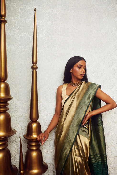 Handwoven Gold & Green Banarasi Saree