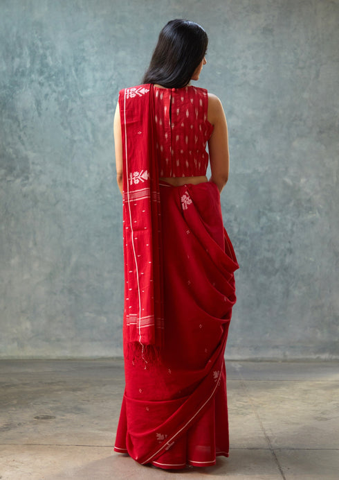 Handwoven Red Bengal Jamdani Saree