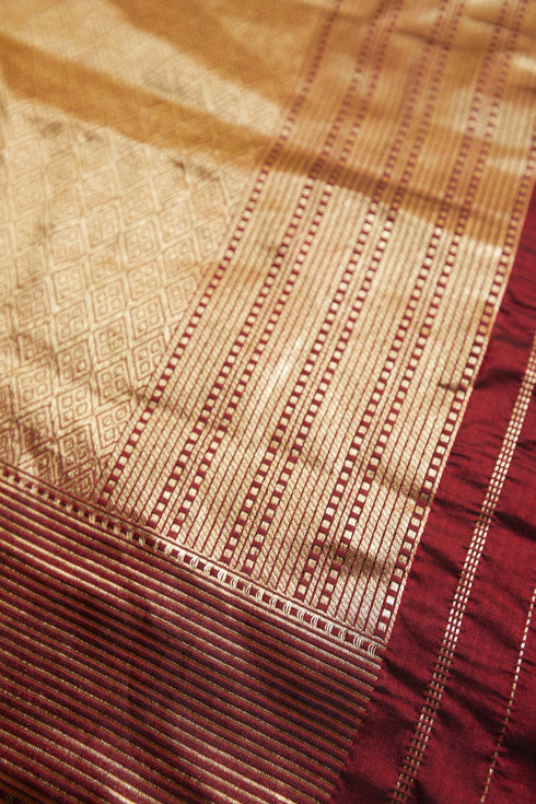 Handwoven Gold Striped Banarasi Saree