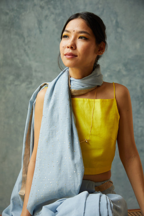 Handloom Blue Cotton Sequin Saree