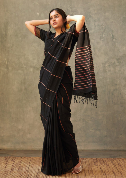 Handwoven Khesh Bengal Cotton Black Saree