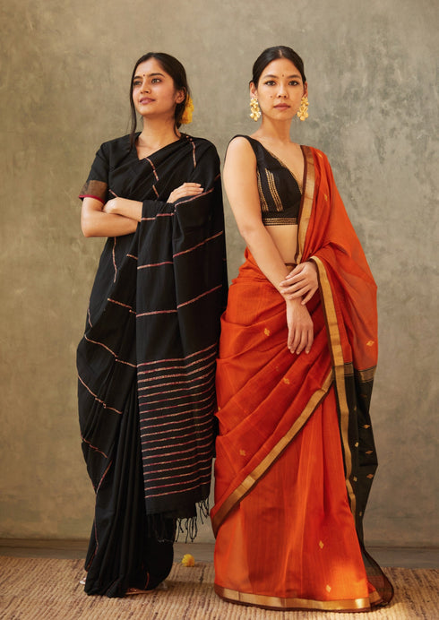 Handwoven Khesh Bengal Cotton Black Saree